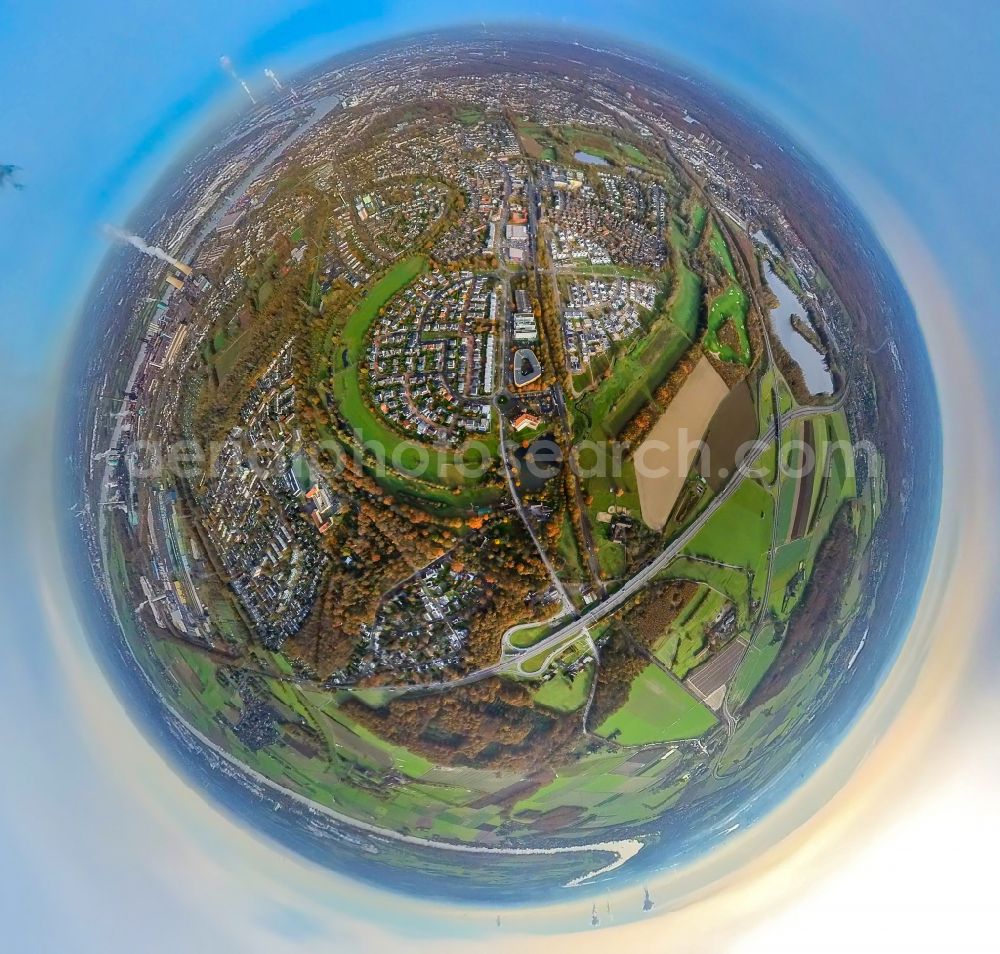 Aerial image Duisburg - Fisheye perspective single-family residential area of settlement in the district Kesselberg in Duisburg in the state North Rhine-Westphalia, Germany