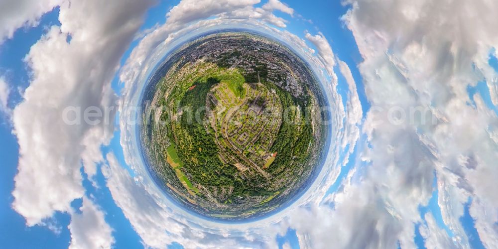 Aerial image Essen - Fisheye perspective residential area a row house settlement in the district Margarethenhoehe in Essen at Ruhrgebiet in the state North Rhine-Westphalia, Germany