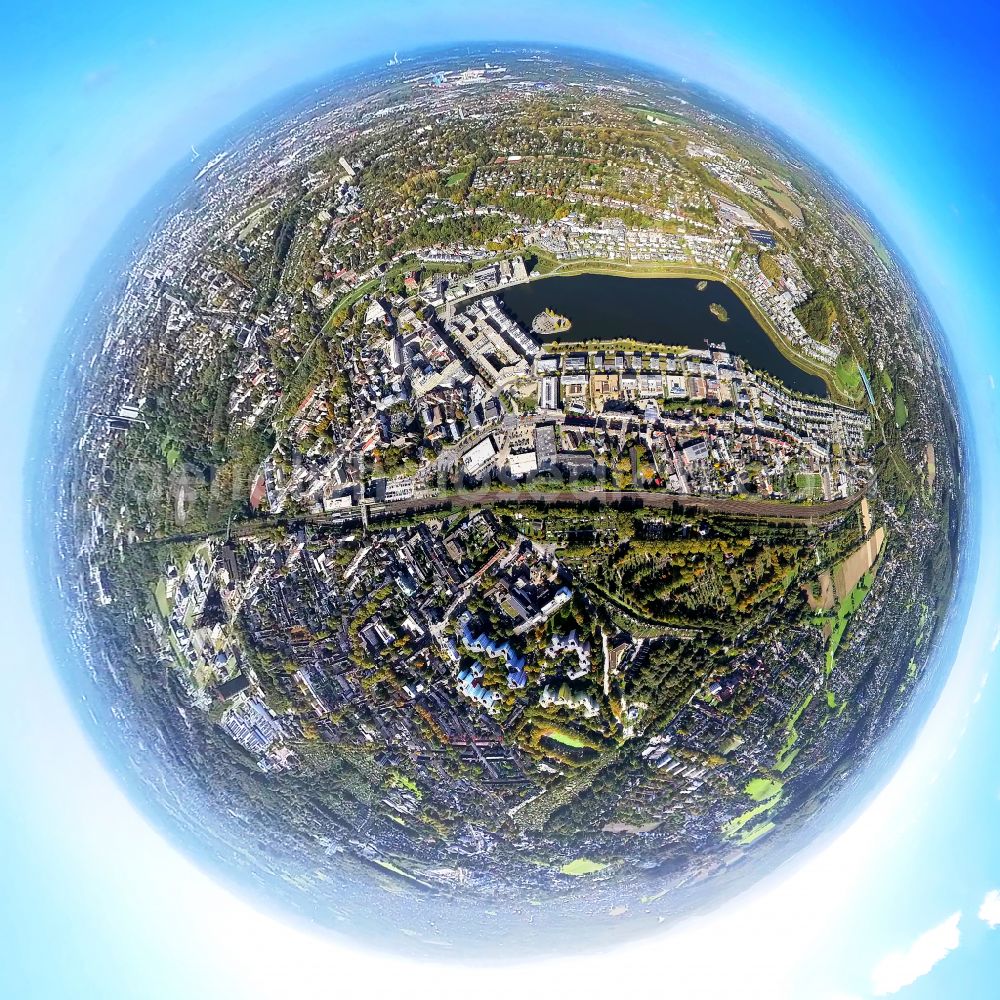 Aerial image Dortmund - Fisheye perspective development area on lake Phoenix See in Dortmund at Ruhrgebiet in the state North Rhine-Westphalia