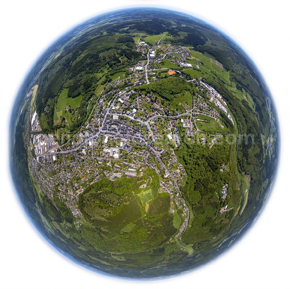 Bad Laasphe from above - Fisheye view of the city of Bad Laasphe in the state of North Rhine-Westphalia