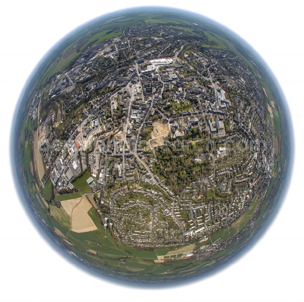 Aerial photograph Mettmann - Fish eye view of the city from the downtown center Mettmann in North Rhine-Westphalia