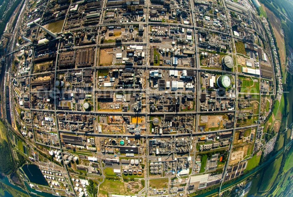 Aerial photograph Marl - Fish eye view of the facilities of the Marl Chemical Park (formerly Chemische Werke Huls AG) in the Ruhr area in North Rhine-Westphalia