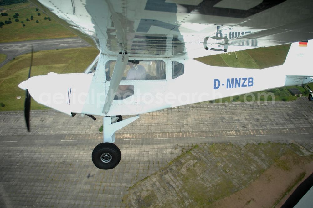 Aerial image Werneuchen - Fisheye-Perspektive auf das Ultraleichtflugzeug WT-01 der Agentur bei einem Flug in der Nähe des Flugplatzes Werneuchen.