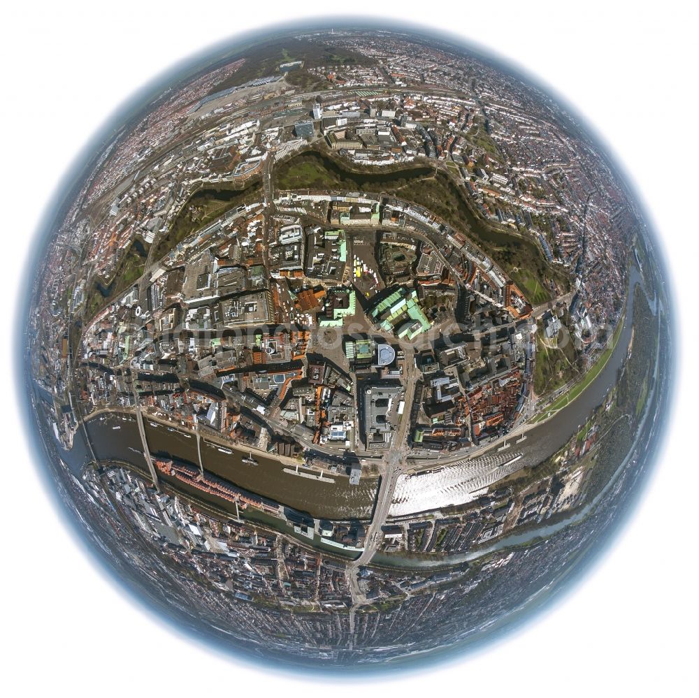 Bremen from above - Fisheye view of the city center at the Old Town Island Bremen