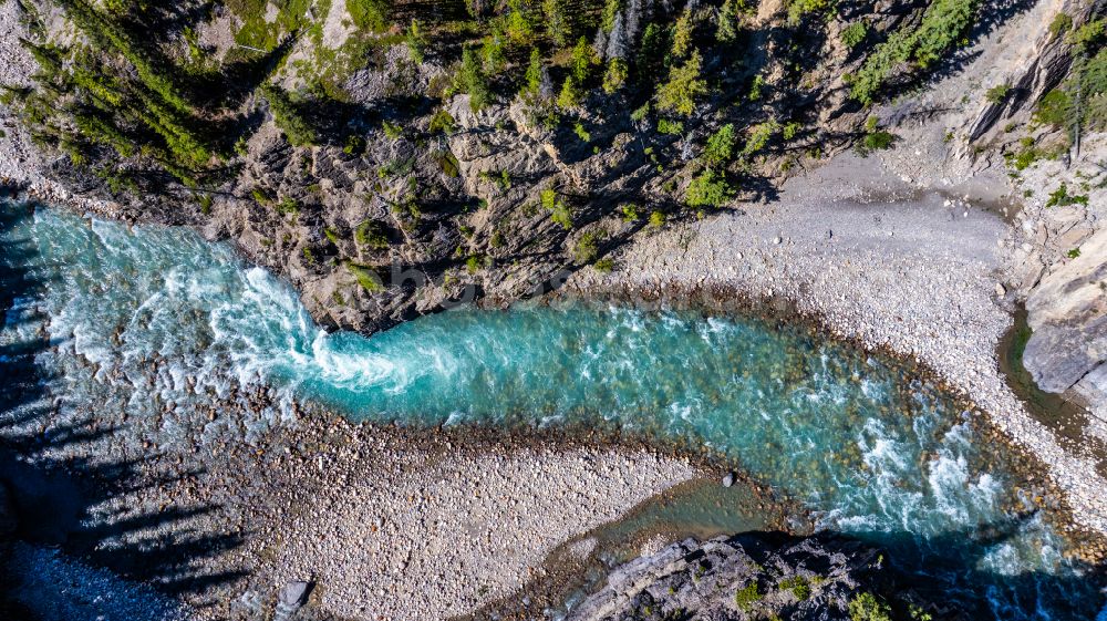 Cline River from above - Fjords with lake and valley glaciers in the rock and mountain landscape Cline River on street David Thompson Highway in Cline River in Alberta, Canada