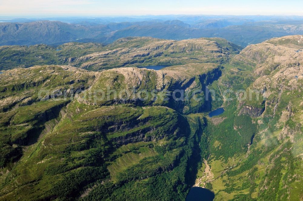 Bergen from above - Views of the rugged fjords of the city of Bergen in Hordaland in Norway