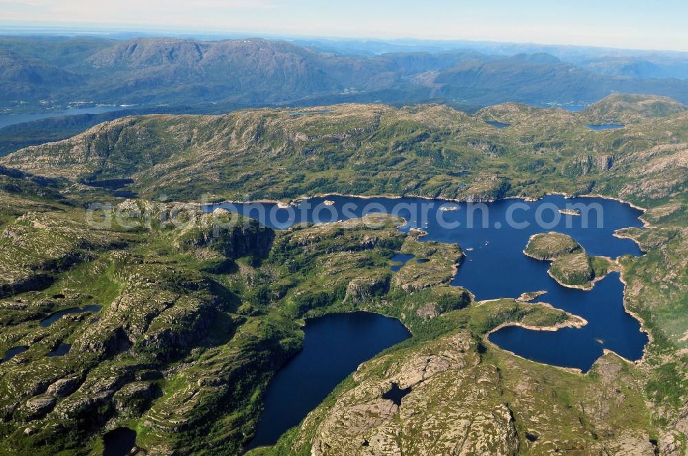 Bergen from the bird's eye view: Views of the rugged fjords of the city of Bergen in Hordaland in Norway