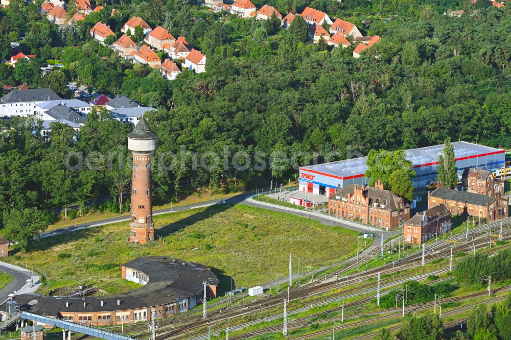 Wustermark from above - Development area of the decommissioned and unused land and real estate on the former marshalling yard and railway station of Deutsche Bahn Elstal in the district Elstal in Wustermark in the state Brandenburg, Germany