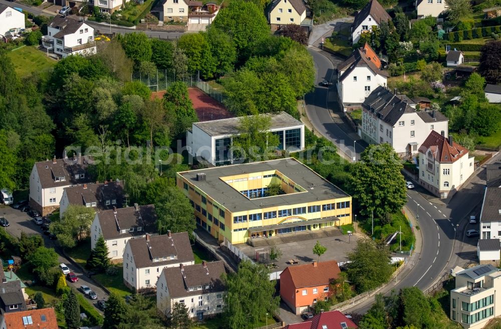 Aerial image Hagen - Refugee and asylumseekers facilities in the school building of Regenbogenschule in the district of Hohenlimburg in Hagen in the state of North Rhine-Westphalia