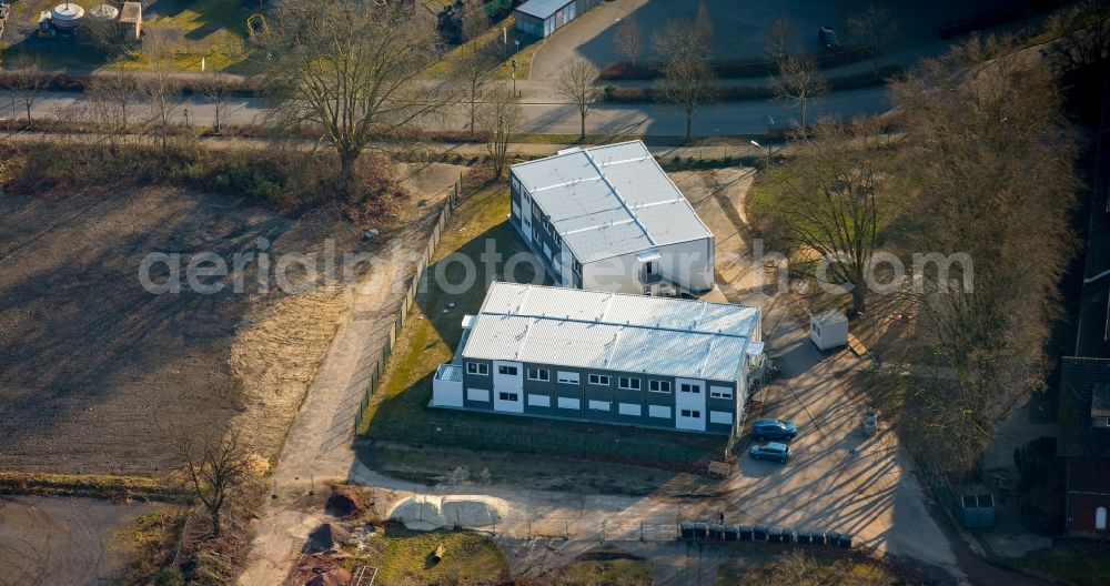 Hattingen from above - Refugee - buildings and containers in the industrial area of Heinrichshuette in Hattingen in the state of North Rhine-Westphalia