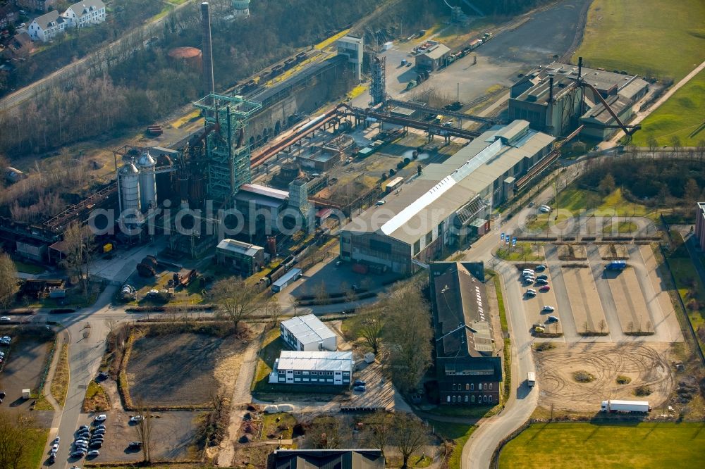 Hattingen from above - Refugee - buildings and containers in the industrial area of Heinrichshuette in Hattingen in the state of North Rhine-Westphalia