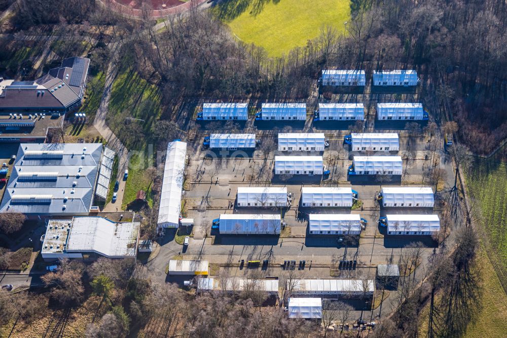 Aerial photograph Bork - Container settlement as temporary shelter and reception center for refugees on street Zum Sundern in Bork in the state North Rhine-Westphalia, Germany