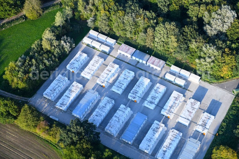 Aerial photograph Bad Segeberg - Container settlement as temporary shelter and reception center for refugees along the Leopardstrasse in Bad Segeberg in the state Schleswig-Holstein, Germany