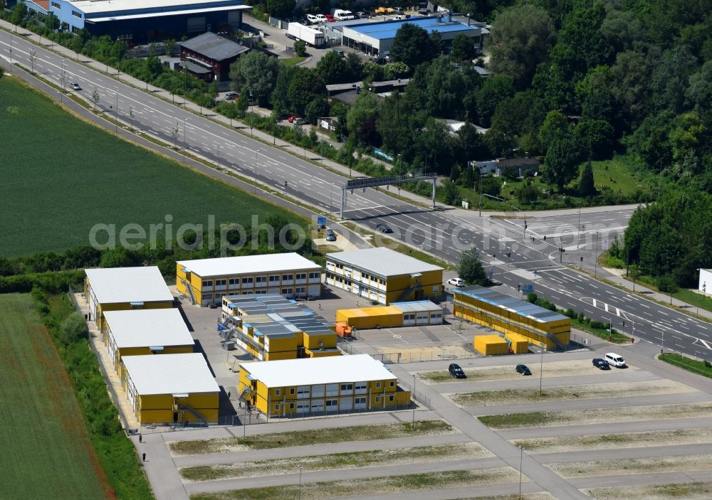 Aerial image Ingolstadt - Container settlement as temporary shelter and reception center for refugees along the Manchinger Strasse in Ingolstadt in the state Bavaria, Germany