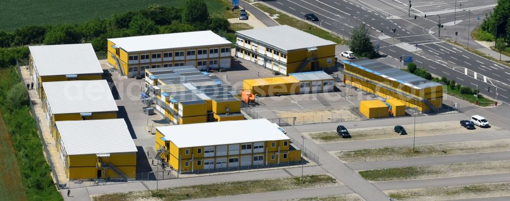 Aerial photograph Ingolstadt - Container settlement as temporary shelter and reception center for refugees along the Manchinger Strasse in Ingolstadt in the state Bavaria, Germany