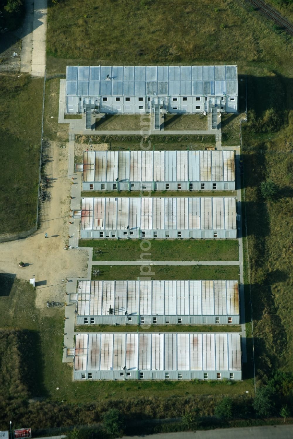 Aerial image Lüneburg - Container settlement as temporary shelter and reception center for refugees Haecklinger Weg in Lueneburg in the state Lower Saxony