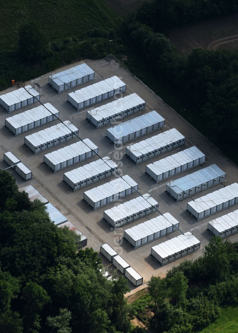 Bad Segeberg from the bird's eye view: Container settlement as temporary shelter and reception center for refugees LevoPark on Bramstedter Landstrasse in Bad Segeberg in the state Schleswig-Holstein