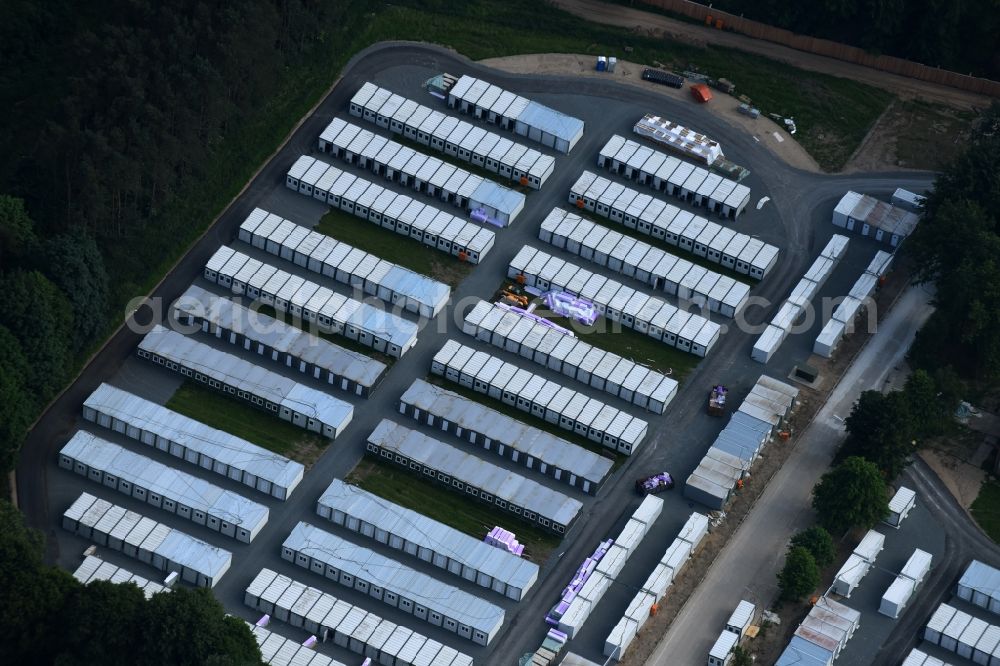 Aerial photograph Bad Segeberg - Container settlement as temporary shelter and reception center for refugees LevoPark on Bramstedter Landstrasse in Bad Segeberg in the state Schleswig-Holstein