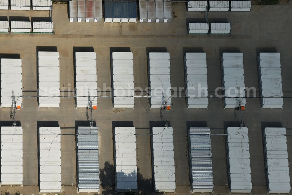 Bad Segeberg from above - Container settlement as temporary shelter and reception center for refugees LevoPark on Bramstedter Landstrasse in Bad Segeberg in the state Schleswig-Holstein