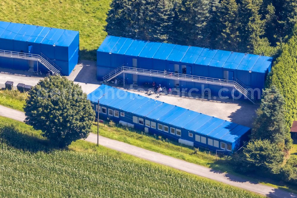 Aerial image Schermbeck - Container settlement as temporary shelter and reception center for refugees on street Tiefer Weg in the district Gahlen in Schermbeck in the state North Rhine-Westphalia, Germany