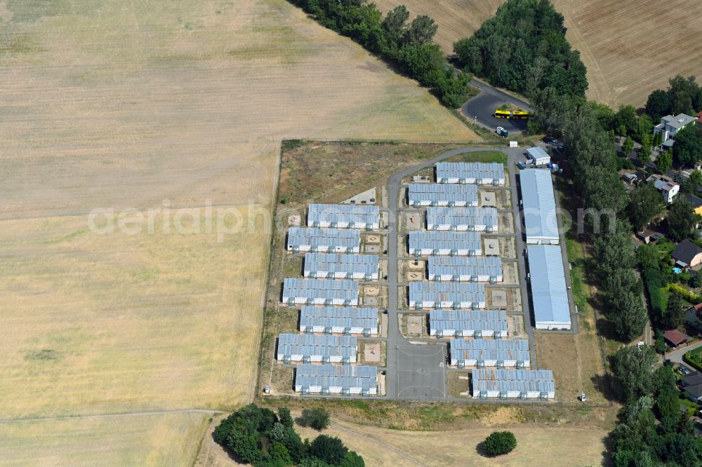 Aerial photograph Berlin - Refugee home and asylum accommodation container settlement as makeshift accommodation and reception camp in the south of the district in the Blankenfelde district in Berlin, Germany