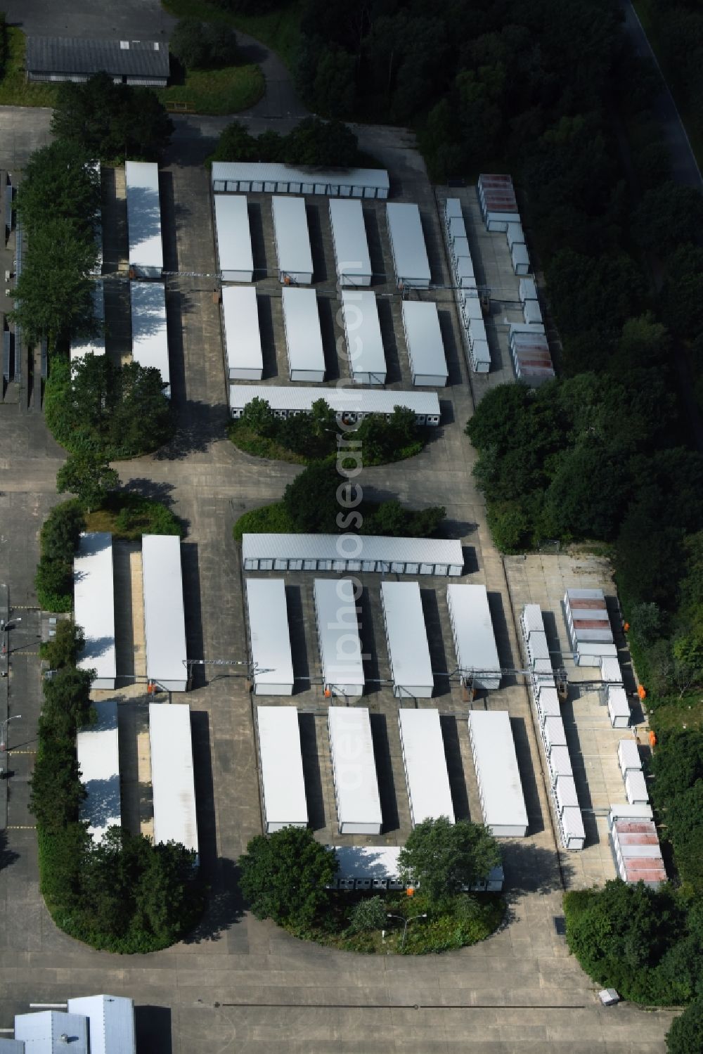 Seeth from above - Container settlement as temporary shelter and reception center for refugees in Seeth in the state Schleswig-Holstein