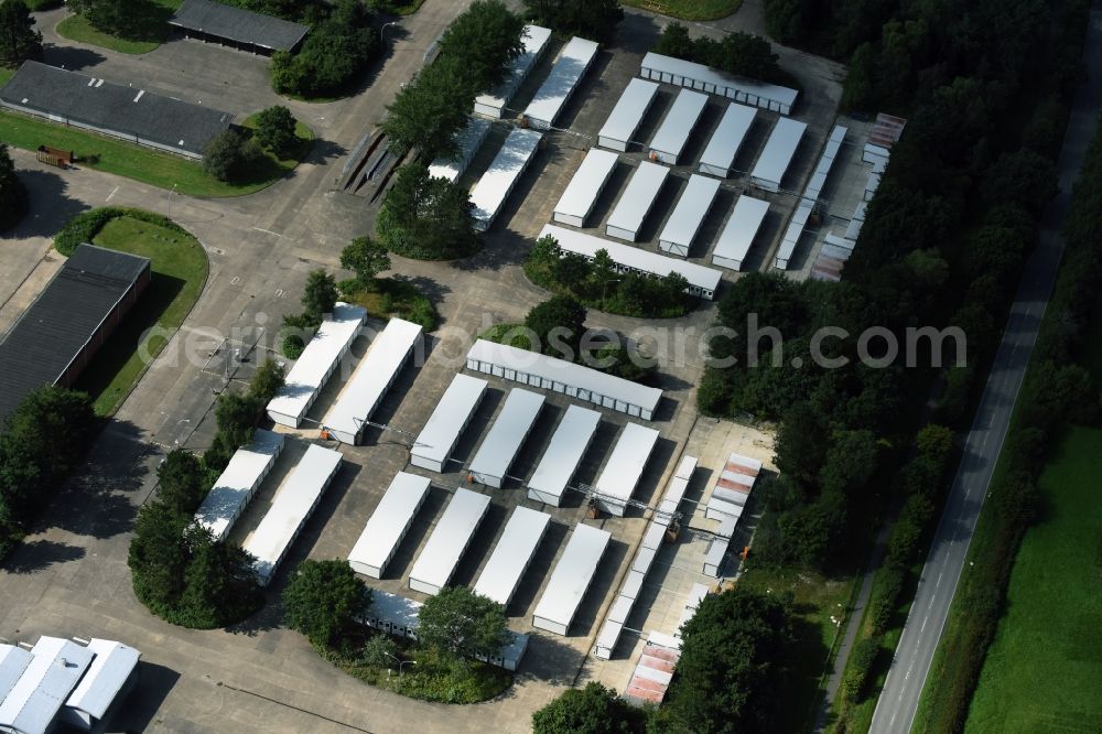 Aerial image Seeth - Container settlement as temporary shelter and reception center for refugees in Seeth in the state Schleswig-Holstein