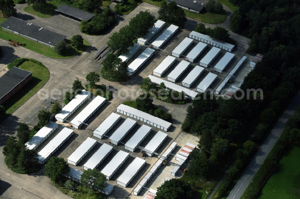 Seeth from above - Container settlement as temporary shelter and reception center for refugees in Seeth in the state Schleswig-Holstein