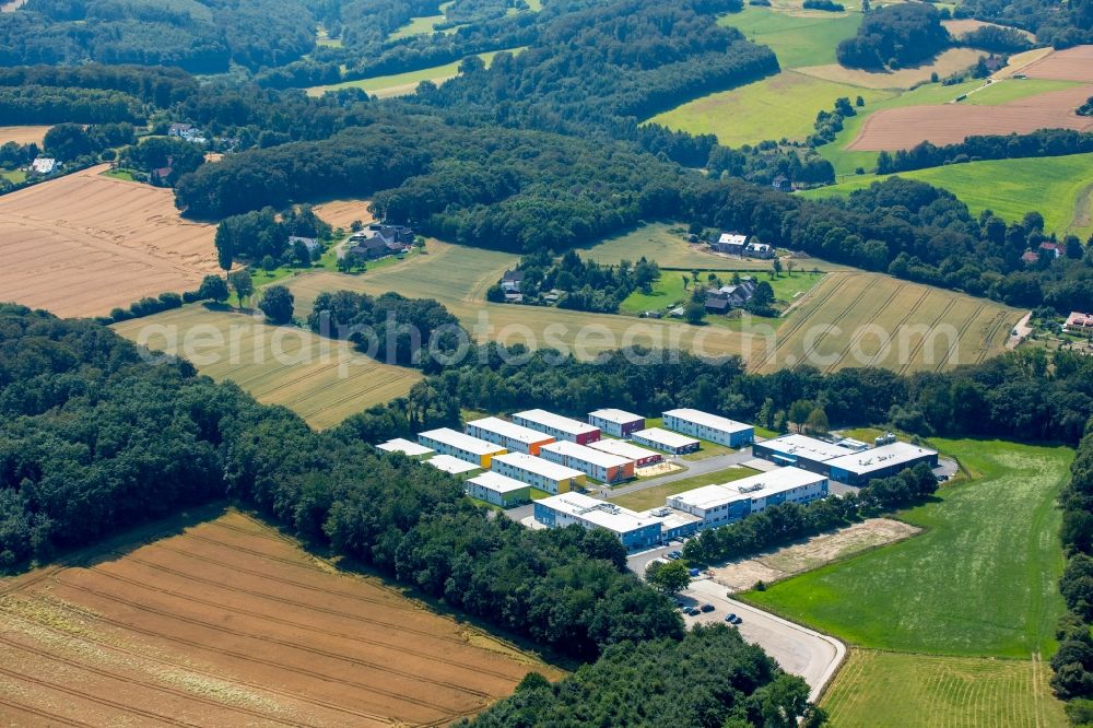 Essen from above - Container settlement as temporary shelter and reception center for refugees destrict Heidhausen in Essen in the state North Rhine-Westphalia