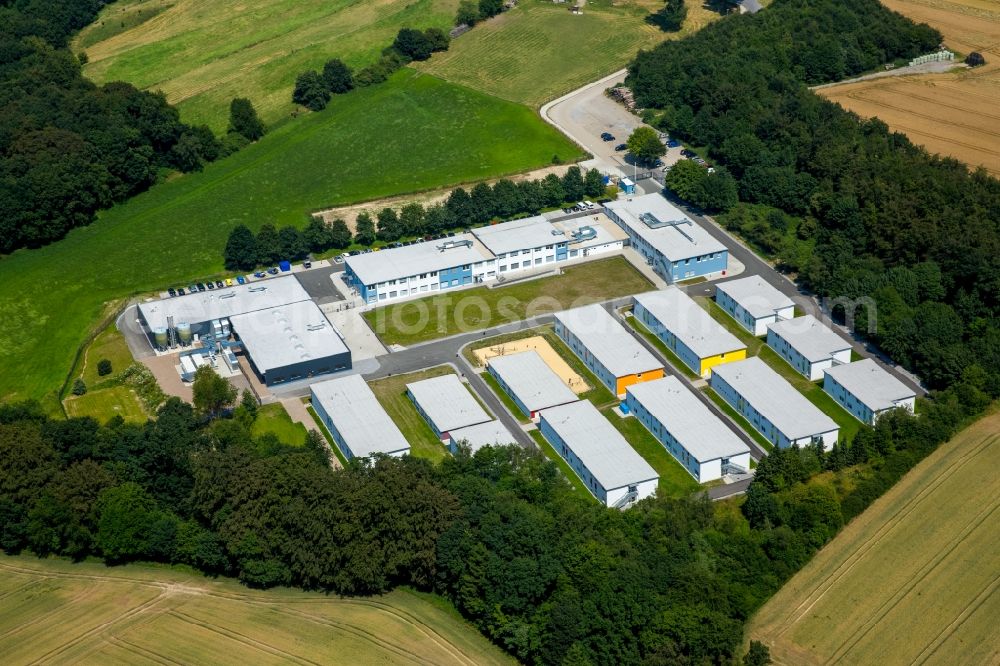 Essen from above - Container settlement as temporary shelter and reception center for refugees destrict Heidhausen in Essen in the state North Rhine-Westphalia