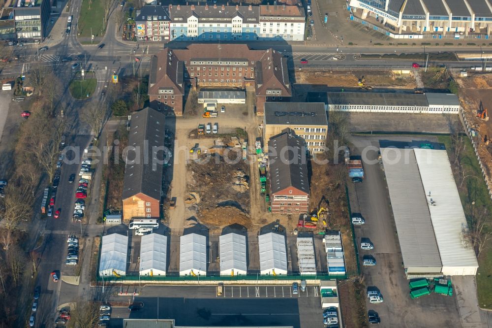 Aerial image Bochum - Container settlement as temporary shelter and reception center for refugees of Zentralen Erstaufnahme on Castroper Strasse corner Gersteinring in Bochum in the state North Rhine-Westphalia, Germany