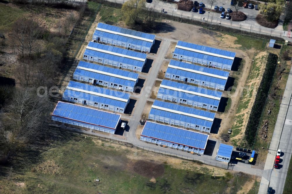 Berlin from above - Container settlement as temporary shelter and reception center for refugees Zossener Strasse in the district Hellersdorf in Berlin