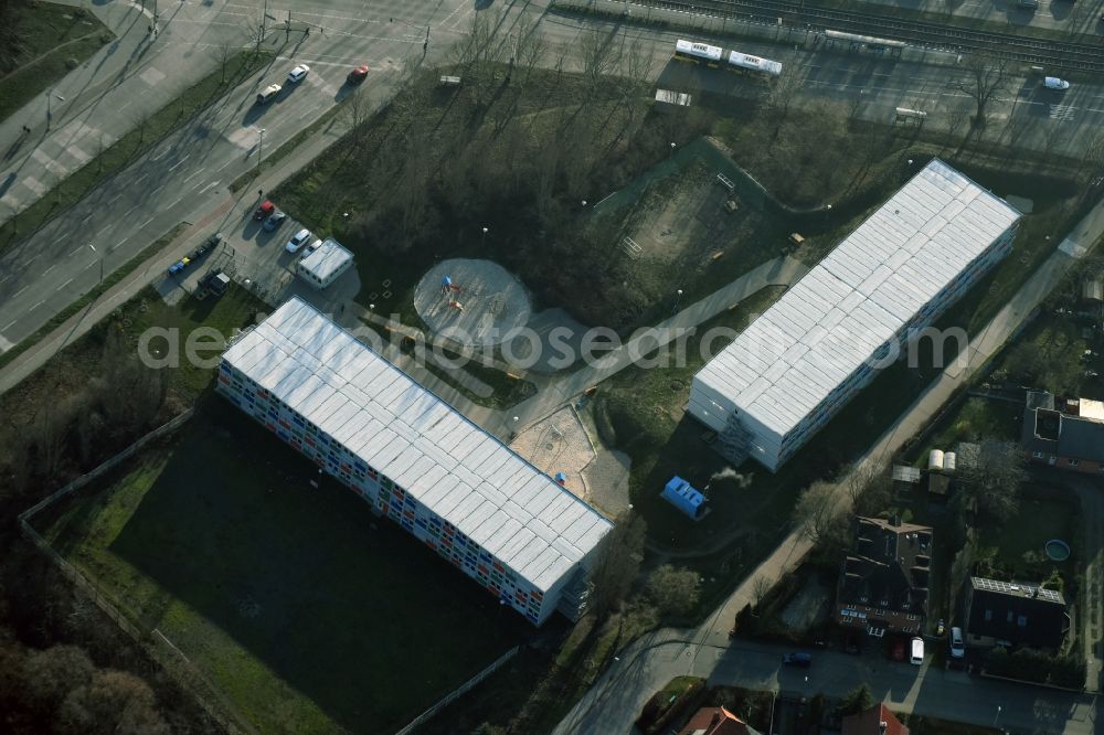 Aerial image Berlin - Refugee - buildings am Blumberger Damm im Stadtteil Marzahn in Berlin in Germany