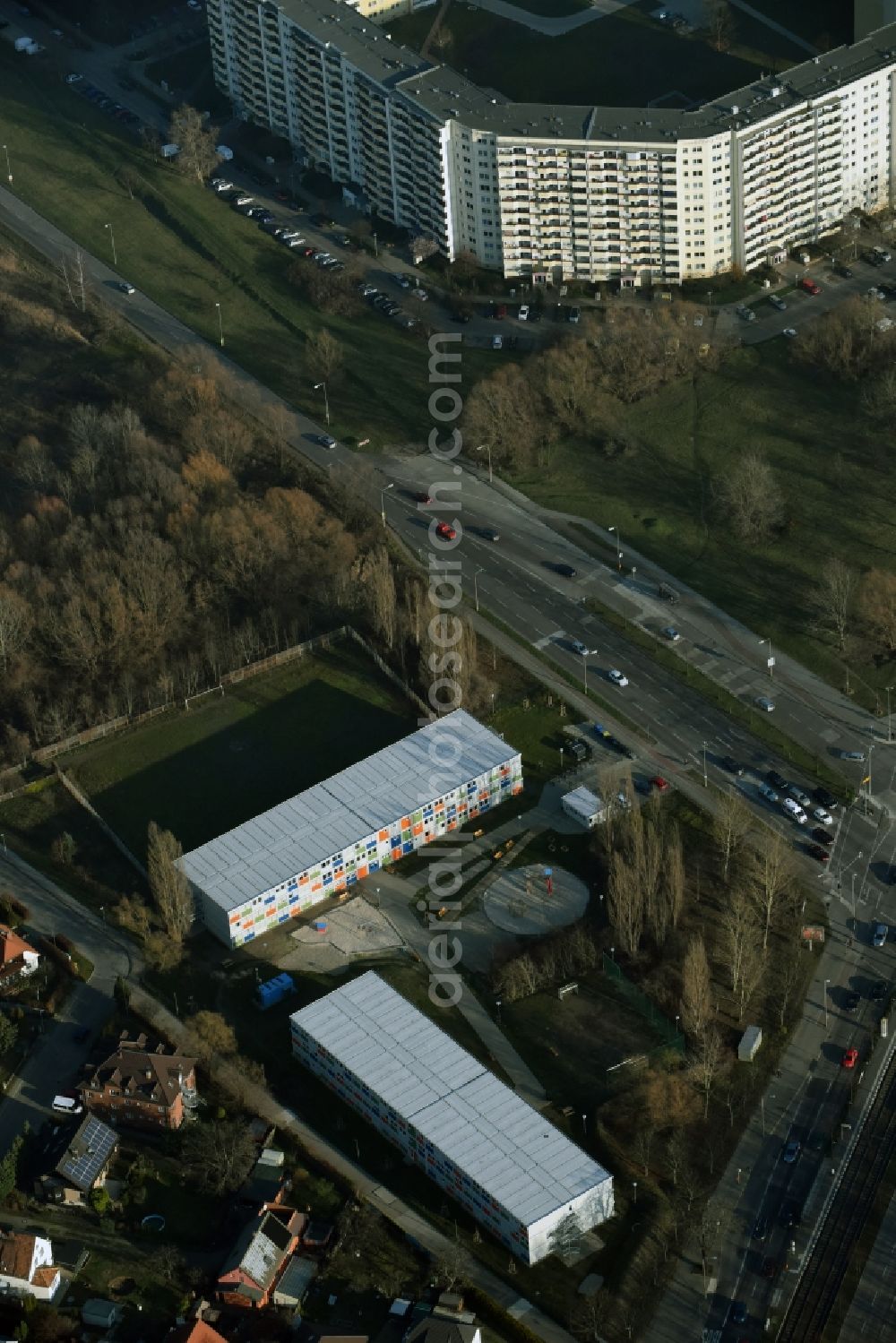 Aerial photograph Berlin - Refugee - buildings am Blumberger Damm im Stadtteil Marzahn in Berlin in Germany