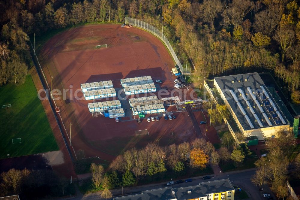 Gladbeck from the bird's eye view: Refugee and asylum seekers camp - buildings and containers in Gladbeck in the state of North Rhine-Westphalia