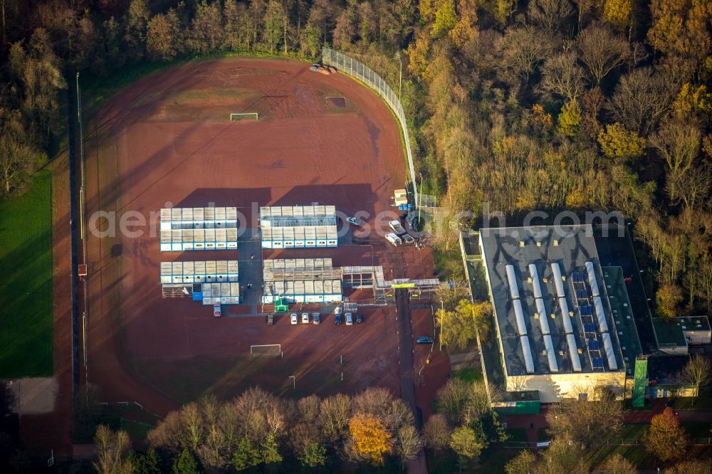 Aerial image Gladbeck - Refugee and asylum seekers camp - buildings and containers in Gladbeck in the state of North Rhine-Westphalia