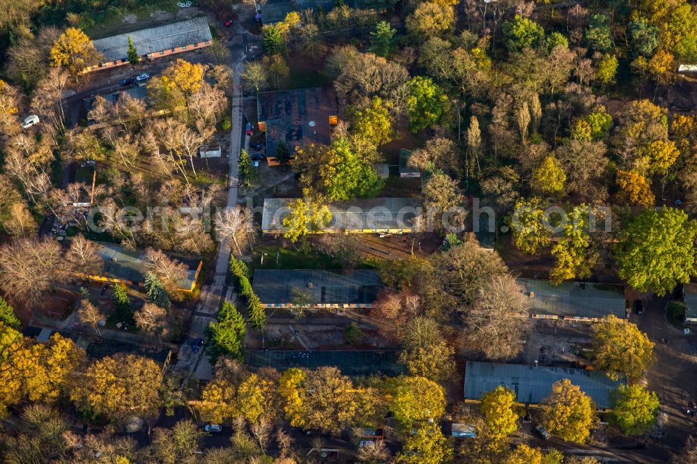 Dinslaken from above - Construction site for the new building of Asylum accommodation buildings in den ehemaligen Bergwerksbaracken An der Fliehburg in Dinslaken in the state North Rhine-Westphalia