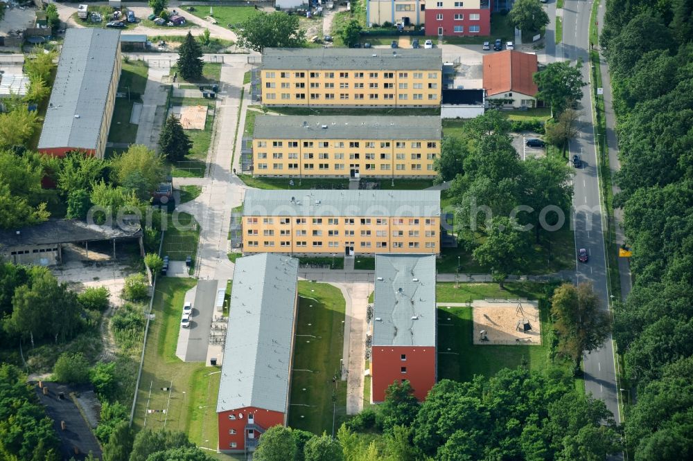 Hennigsdorf from above - Refugee - buildings on the former Gelaende of Clara-Zetkin-Kaserne in Hennigsdorf in the state Brandenburg, Germany