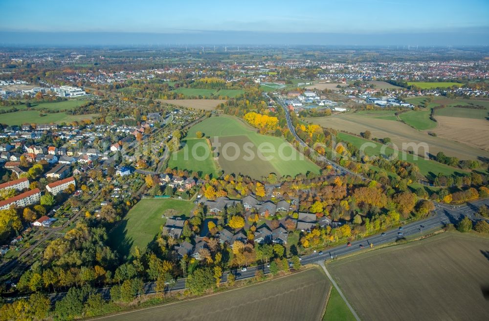 Aerial image Hamm - Refugee - buildings in the former Glunzdorf between Caldenhofer Weg and Ahornallee in Hamm in the state North Rhine-Westphalia