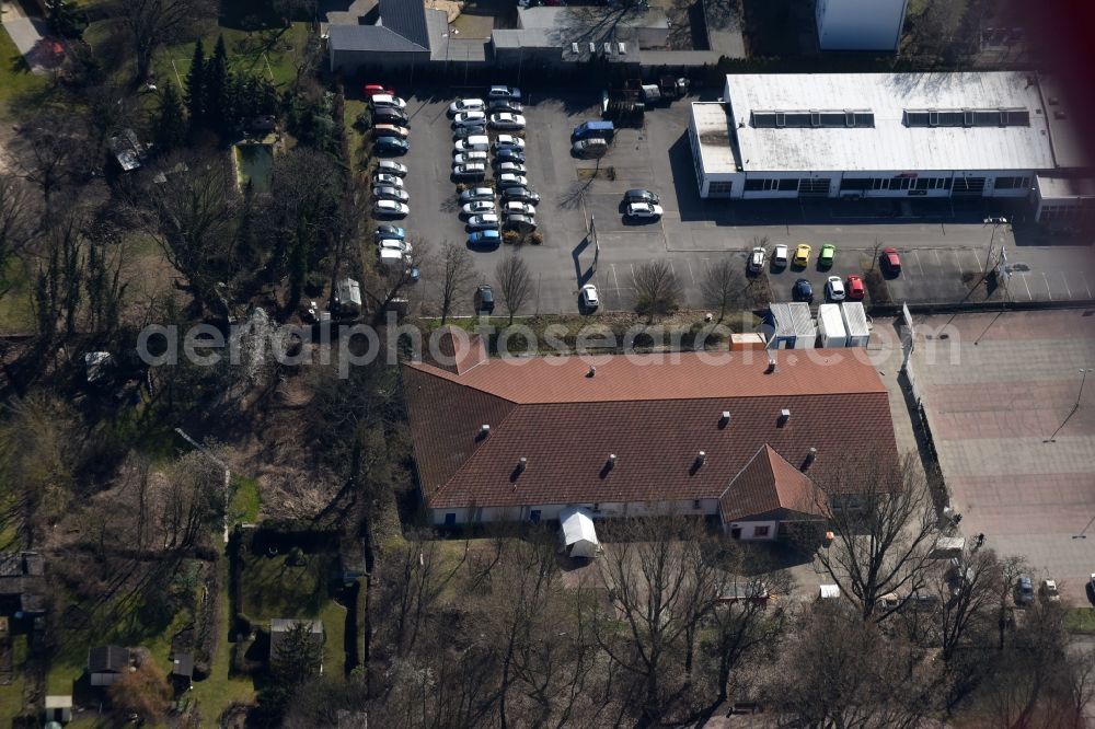 Berlin from above - Refugee - buildings des ehemaligen Lidl - Marktes an der Lindenstrasse destrict Koepenick in Berlin in Germany