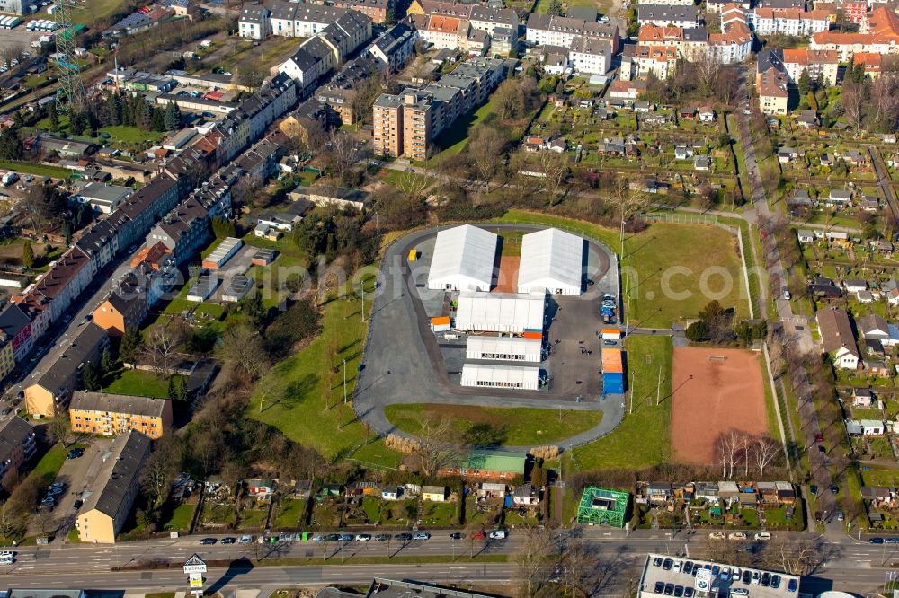 Aerial image Essen - Refugee - buildings on site of the former sports grounds on Berthold-Beitz-Boulevard in Essen in the state of North Rhine-Westphalia