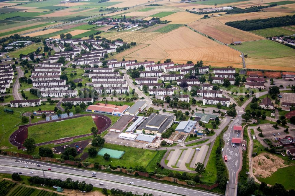 Aerial photograph Heidelberg - Refugee - buildings Erstaufnahmeeinrichtung of Lanof Baden-Wuerttemberg in the district Patrick-Henry-Village in Heidelberg in the state Baden-Wuerttemberg, Germany