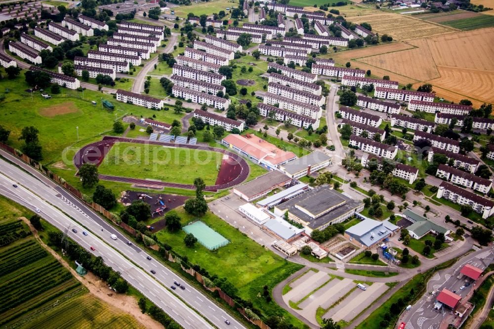 Heidelberg from the bird's eye view: Refugee - buildings Erstaufnahmeeinrichtung of Lanof Baden-Wuerttemberg in the district Patrick-Henry-Village in Heidelberg in the state Baden-Wuerttemberg, Germany