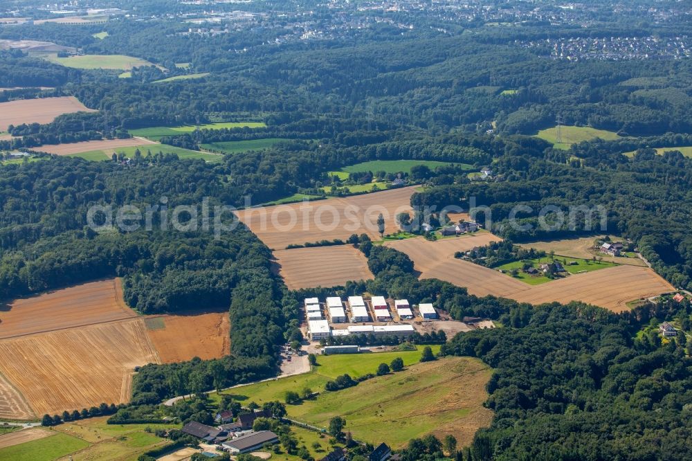 Fischlaken, Essen from the bird's eye view: Construction site for the new building of Asylum accommodation buildings in Fischlaken, Essen in the state North Rhine-Westphalia