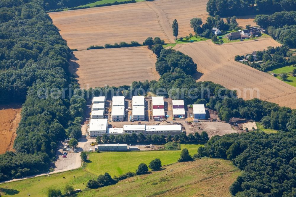 Aerial image Fischlaken, Essen - Construction site for the new building of Asylum accommodation buildings in Fischlaken, Essen in the state North Rhine-Westphalia