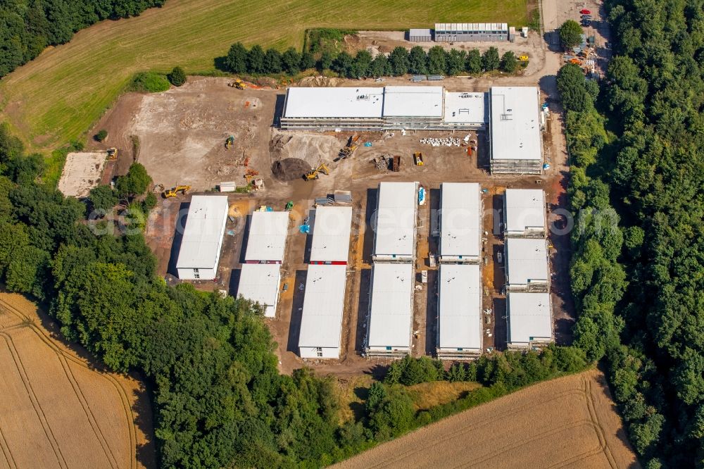 Fischlaken, Essen from the bird's eye view: Construction site for the new building of Asylum accommodation buildings in Fischlaken, Essen in the state North Rhine-Westphalia