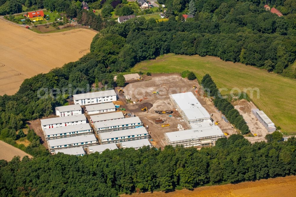 Aerial image Fischlaken, Essen - Construction site for the new building of Asylum accommodation buildings in Fischlaken, Essen in the state North Rhine-Westphalia