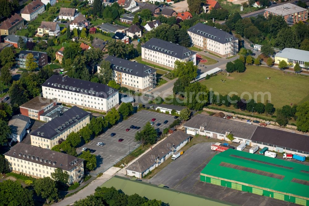 Hamm from above - Refugee - buildings at Alten Uentroper Weg on former Newcastle Barracks in Hamm in the state North Rhine-Westphalia