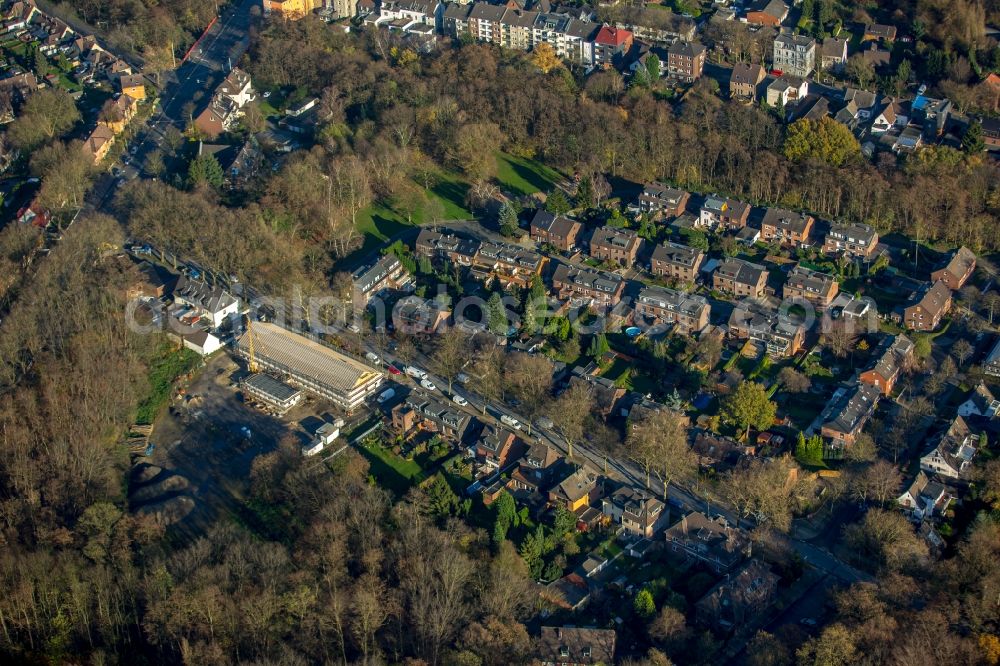 Oberhausen from the bird's eye view: Construction site for the new building of Asylum accommodation buildings on Kapellenstrasse in Oberhausen in the state of North Rhine-Westphalia