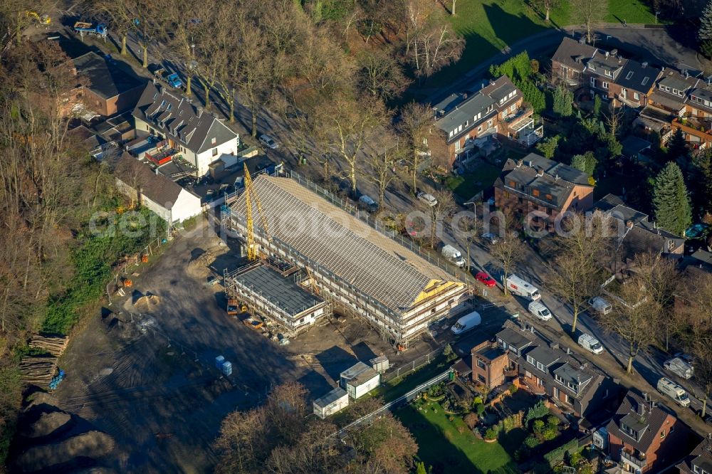 Aerial image Oberhausen - Construction site for the new building of Asylum accommodation buildings on Kapellenstrasse in Oberhausen in the state of North Rhine-Westphalia